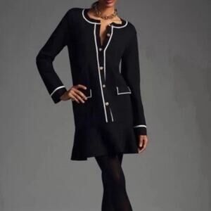 Anthropologie Endless Rose Sweater Dress Sz XL NWT Black White Preppy Luxury